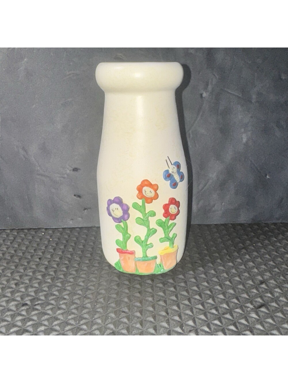 Vtg Hand Painted Bud Floral Vase Raised Textured Pattern 6.5” by Russ Ceramic